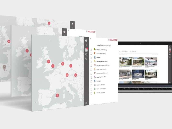 Screenshots aus der Solarlux Spaces Anwendung